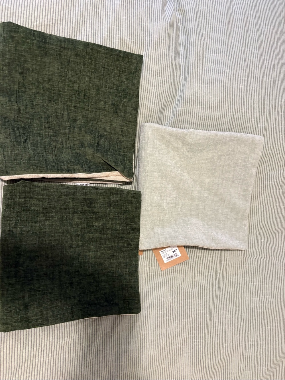 3 Accent Pillow Covers Dark Green and Light Green 20 x 20